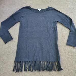 Project 100% Cotton Gray Fringe Bottom Long Sleeve Top Blouse Sz Extra Small